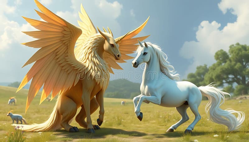 Mythical griffin and pegasus fantasy creatures Art Stock Photo Generative AI vektor illustrationer