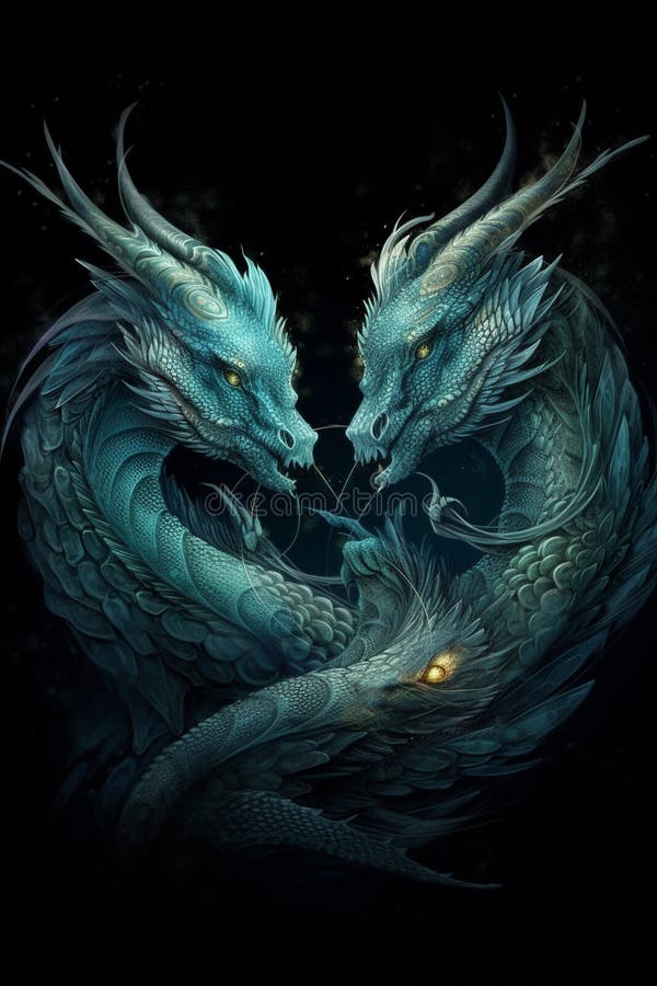 Mythical Three-headed Dragon. AI Generated Stock Illustration