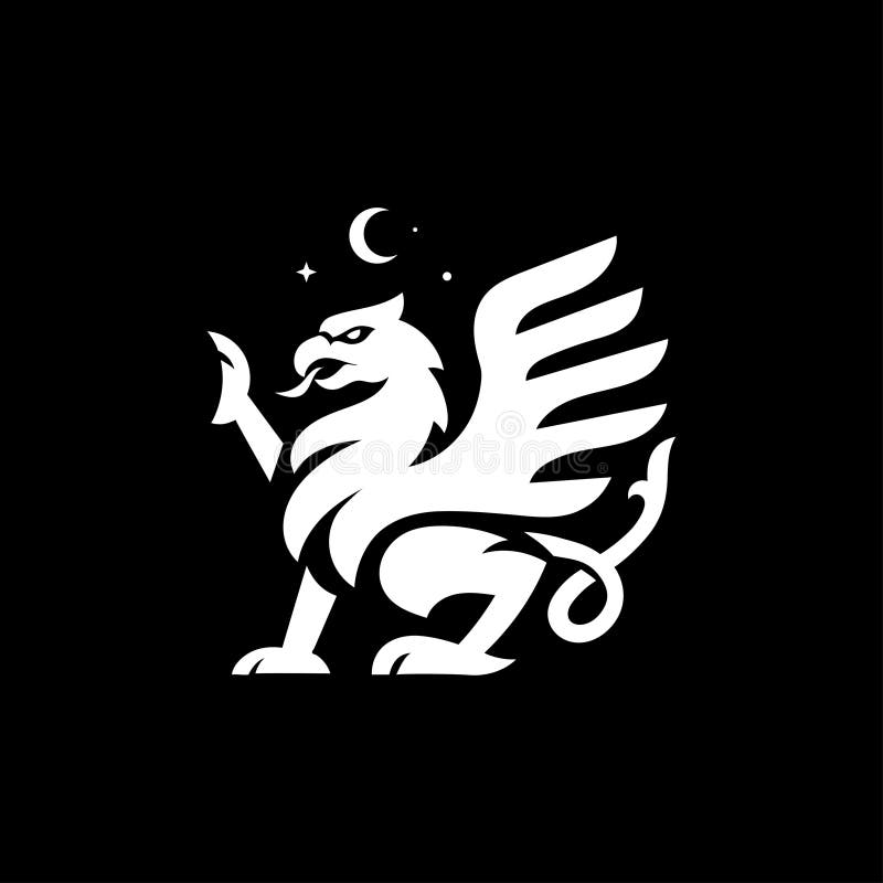 Mytical griffin sits på bakbenen och dess vingar sprider sig royaltyfri illustrationer