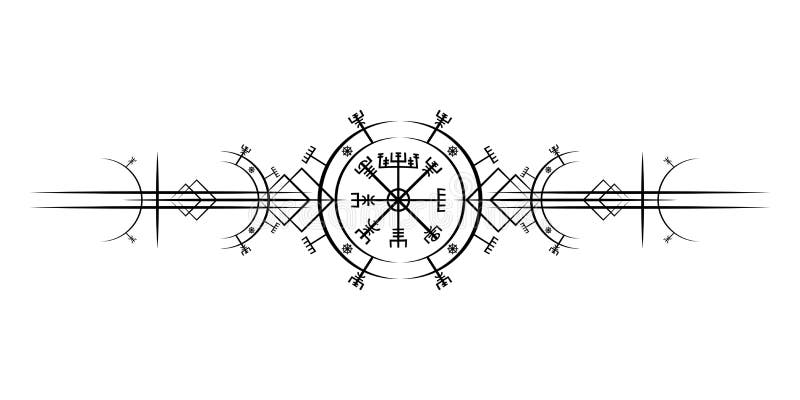 Mágica antigua viking art deco vegvisier magia brújula de navegación antigua. los vikings usaron muchos símbolos