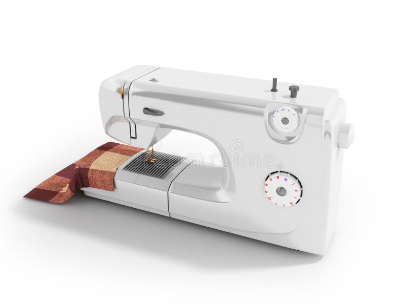 Máquina de costura moderna com material para o persp do branco das costureiras ilustração do vetor Máquina de costura moderna com material para o persp do branco das costureiras ilustração do vetor