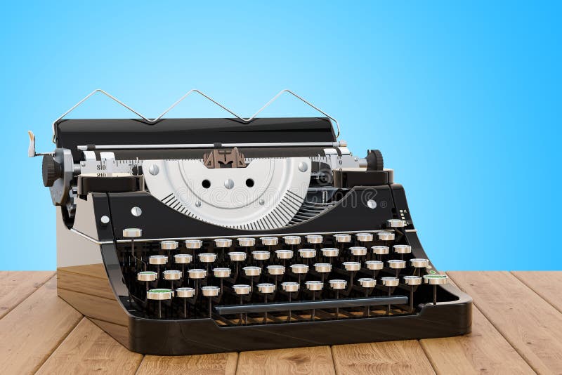 Máquina de escrever retro na tabela de madeira, rendição 3D ilustração do vetor Máquina de escrever retro na tabela de madeira, rendição 3D ilustração do vetor