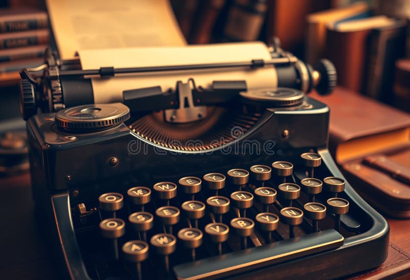 Máquina de escribir vintage en escritorio de madera stock de ilustración