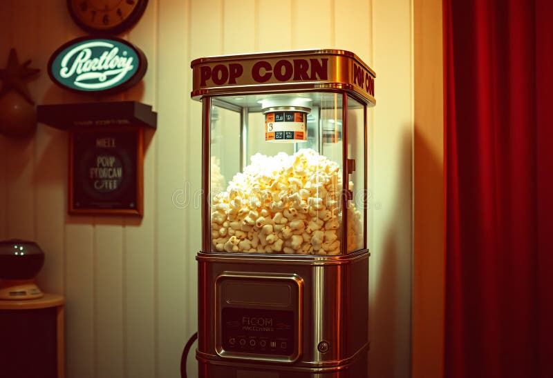 Máquina de popcorn de retroestilo en ambientes vintage ilustración del vector