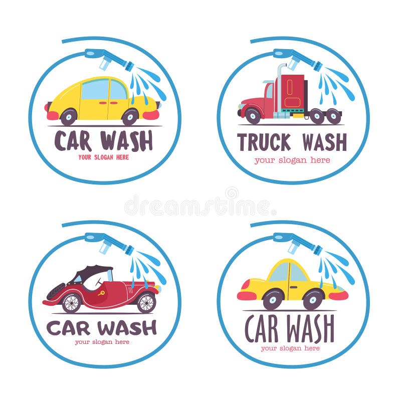 Máquina limpa de Washington do carro, lavagem de carro com esponja e mangueira Carro no estilo dos desenhos animados na lavagem d ilustração do vetor Máquina limpa de Washington do carro, lavagem de carro com esponja e mangueira Carro no estilo dos desenhos animados na lavagem d ilustração do vetor