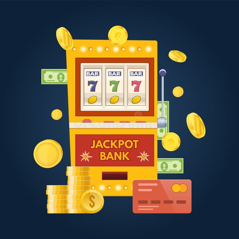 Máquina tragaperras del banco del bote Un dispositivo de juego del brazo Afortunado, éxito stock de ilustración Máquina tragaperras del banco del bote Un dispositivo de juego del brazo Afortunado, éxito stock de ilustración