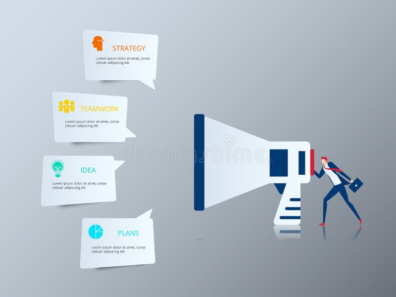 Márketing de Digitaces y concepto de la publicidad Hombre de negocios usando el megáfono que dice el márketing en línea ilustración del vector