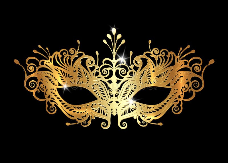 Máscara Venetian dourada realística com bordado do ouro do corte do laser Partido à moda do disfarce Convite do cartão de Mardi G