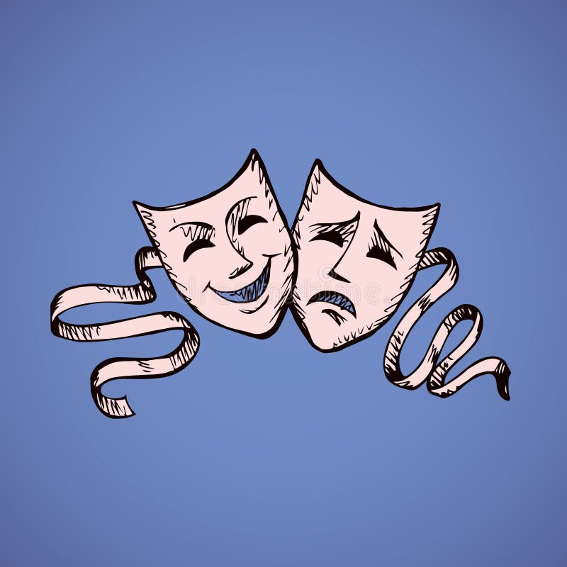 Máscaras del theatrical de la comedia y de la tragedia Ilustración del vector ilustración del vector Máscaras del theatrical de la comedia y de la tragedia Ilustración del vector ilustración del vector