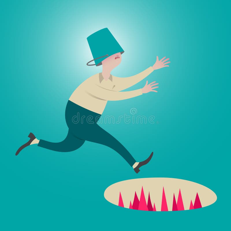Mâle courant avec une tête de seau Piège invisible en avant illustration stock