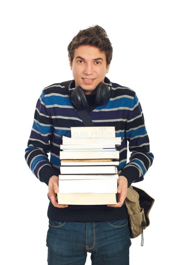 Mâle heureux d'étudiant avec des livres image stock Mâle heureux d'étudiant avec des livres image stock