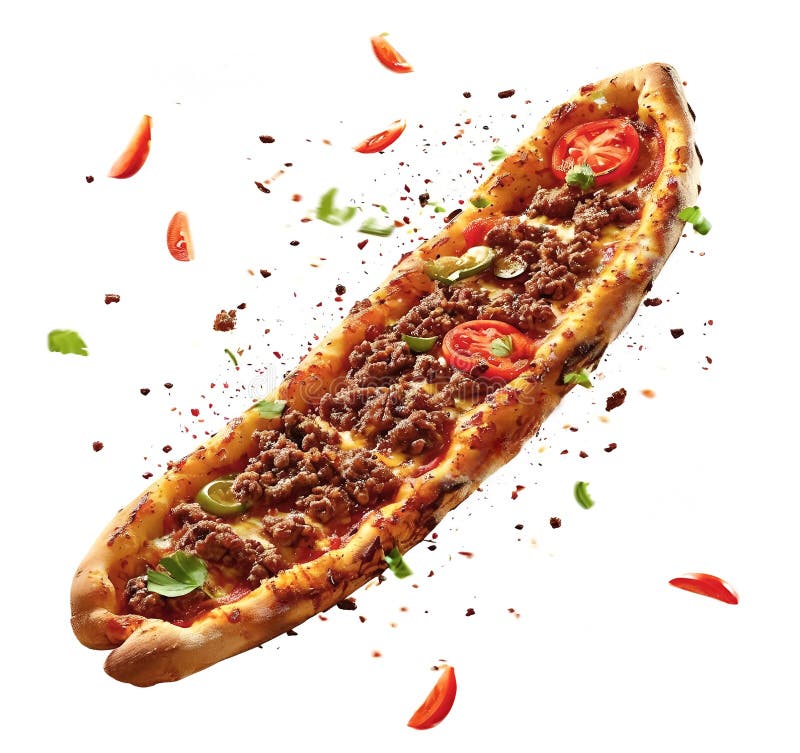 Mâncare turcească delicioasă de pe stradă pide jantyk izolat pe fond alb. eșantion pentru proiectare. royalty free stock images