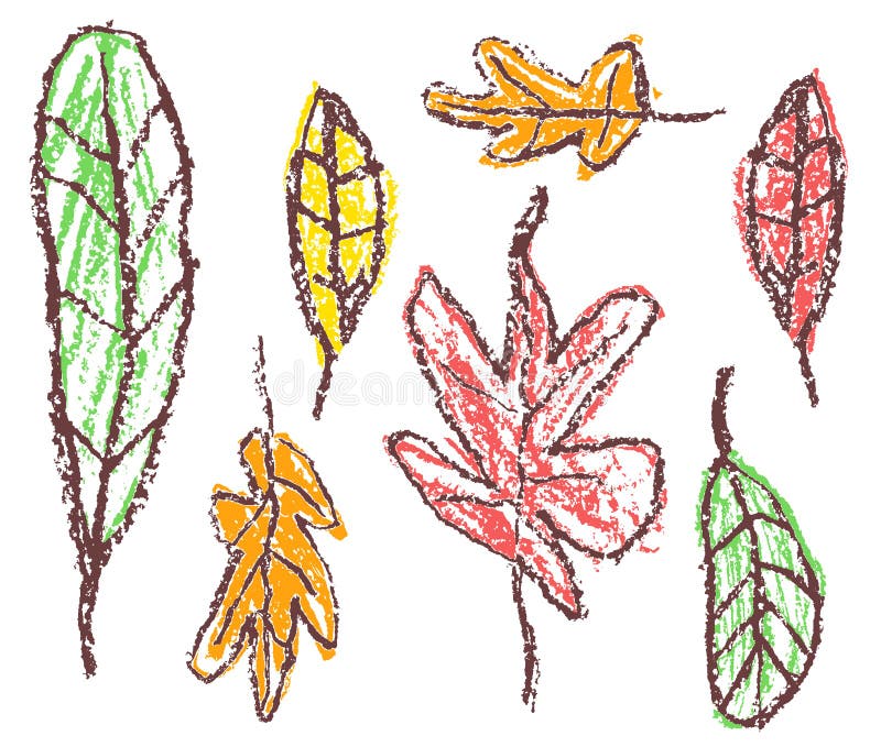 Mână creață desenând frunze de toamnă colorate. încadrare setată pe fond alb. ca un simplu vector de tăiere cu mâner plat desenat stock illustration