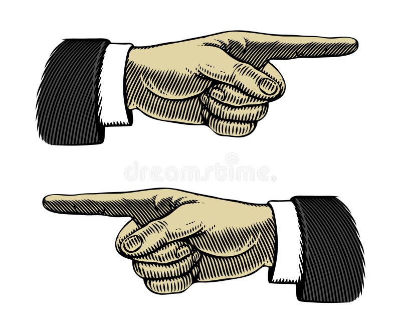 Mână cu degetul arătător în stil gravat royalty free illustration