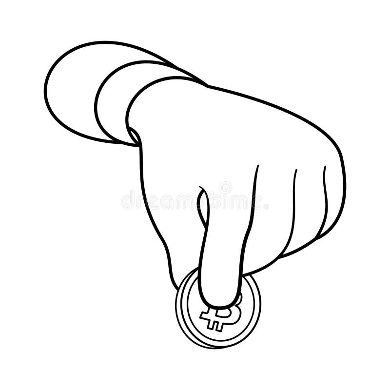 Mână cu ilustrarea unui vector bitcoin coin royalty free illustration