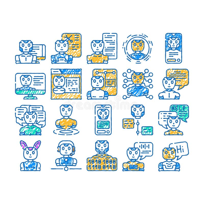 Mână de ajutor pentru robotul robot chat desenată vector illustration