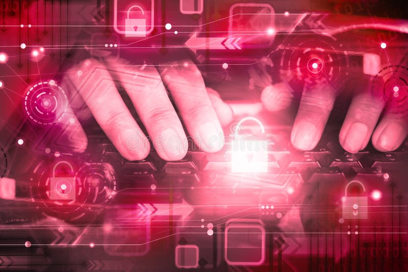 Mână de hacker pe tastatura computerizată cu atac cibernetic neblocat la rețeaua securizată nesecurizată stock photography