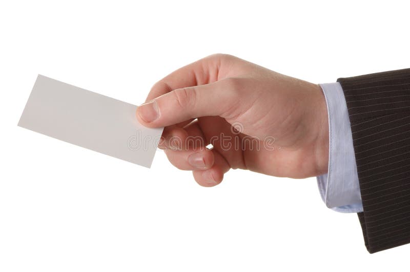 Mână de om de afaceri cu carte de vizită goală royalty free stock image