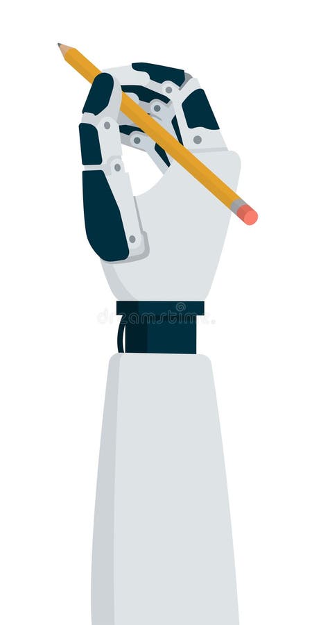Mână robot cu creion și desen stock illustration