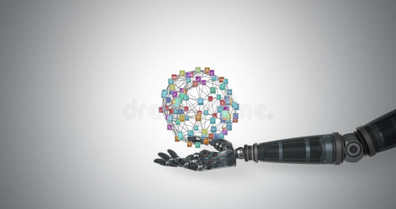 Mână robotică care prezintă pictograme generate digital royalty free illustration