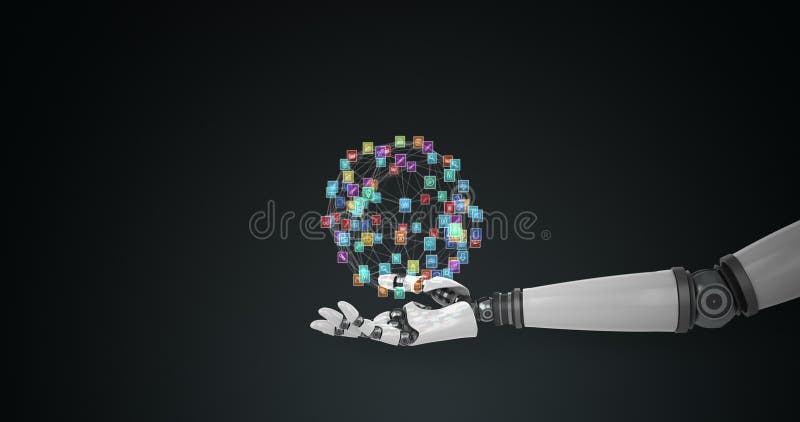 Mână robotică care prezintă pictograme generate digital royalty free illustration