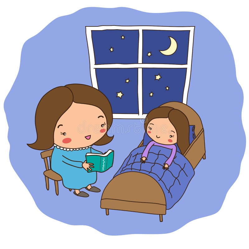 A mãe lê seu livro do ` s da filha ilustração do vetor