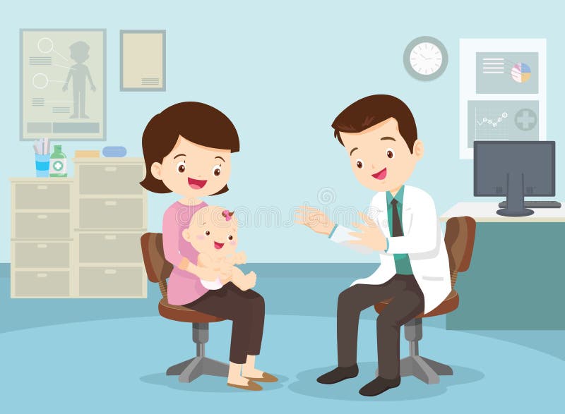 A mãe tomou seu bebê para ver o doutor ilustração royalty free A mãe tomou seu bebê para ver o doutor ilustração royalty free