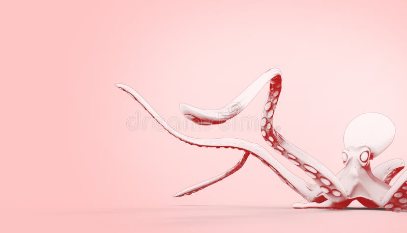 Mão animal do calamar que tira o oceano gravado no fundo vermelho para o espaço da cópia ilustração do vetor Mão animal do calamar que tira o oceano gravado no fundo vermelho para o espaço da cópia ilustração do vetor