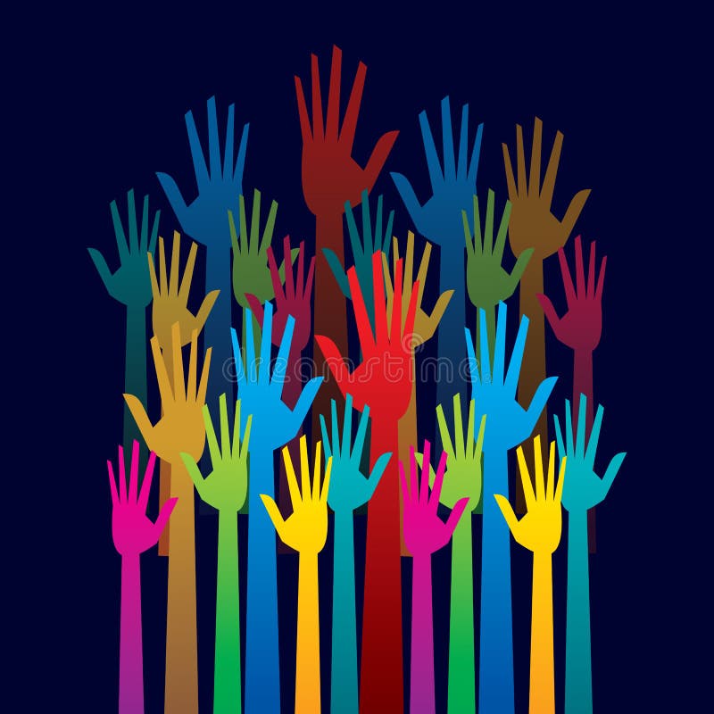 Mão ascendente colorida, conceito da democracia