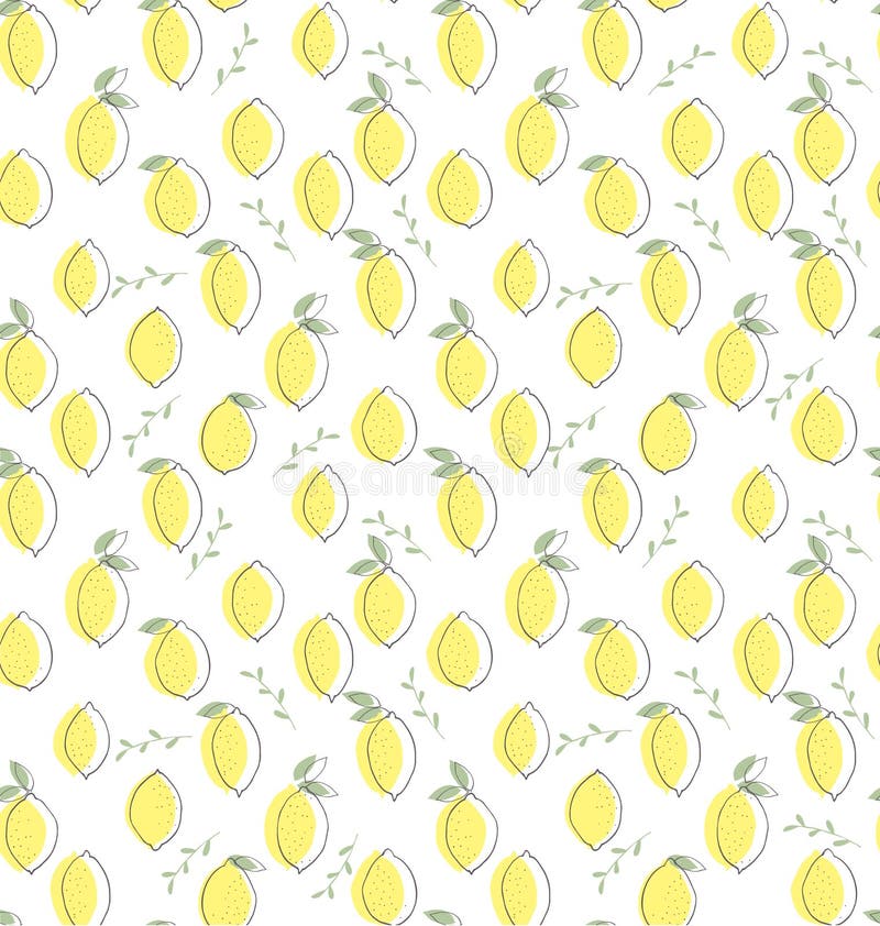 Mão bonito teste padrão abstrato tirado do vetor do limão Fundo branco Limões com folhas e os galhos verdes ilustração stock Mão bonito teste padrão abstrato tirado do vetor do limão Fundo branco Limões com folhas e os galhos verdes ilustração stock