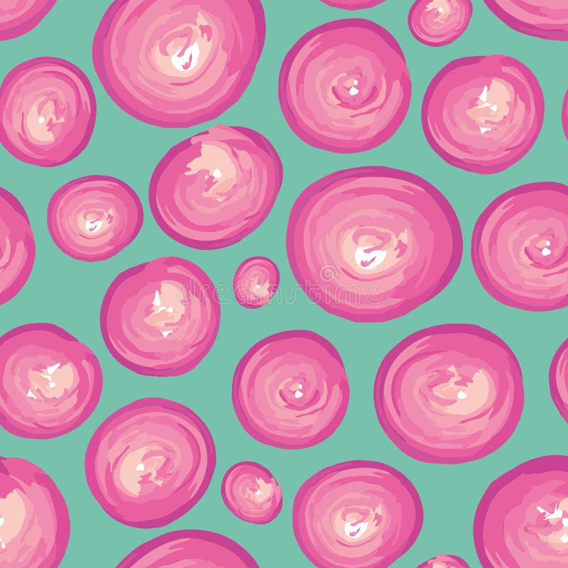 Mão contemporânea círculos textured pintados tirados do rosa e os brancos Teste padr?o sem emenda do vetor no fundo de turquesa g ilustração stock Mão contemporânea círculos textured pintados tirados do rosa e os brancos Teste padr?o sem emenda do vetor no fundo de turquesa g ilustração stock