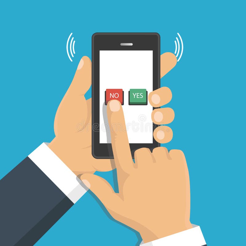 Mão, dedo pressionando os botões nenhuns ou sim em uma tela móvel, app ilustração stock Mão, dedo pressionando os botões nenhuns ou sim em uma tela móvel, app ilustração stock