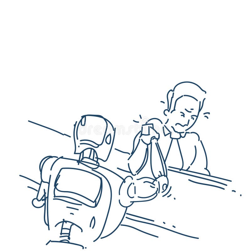 A mão do ser humano e do robô na ação da luta da luta romana de braço sobre o esboço branco do fundo rabisca ilustração royalty free A mão do ser humano e do robô na ação da luta da luta romana de braço sobre o esboço branco do fundo rabisca ilustração royalty free