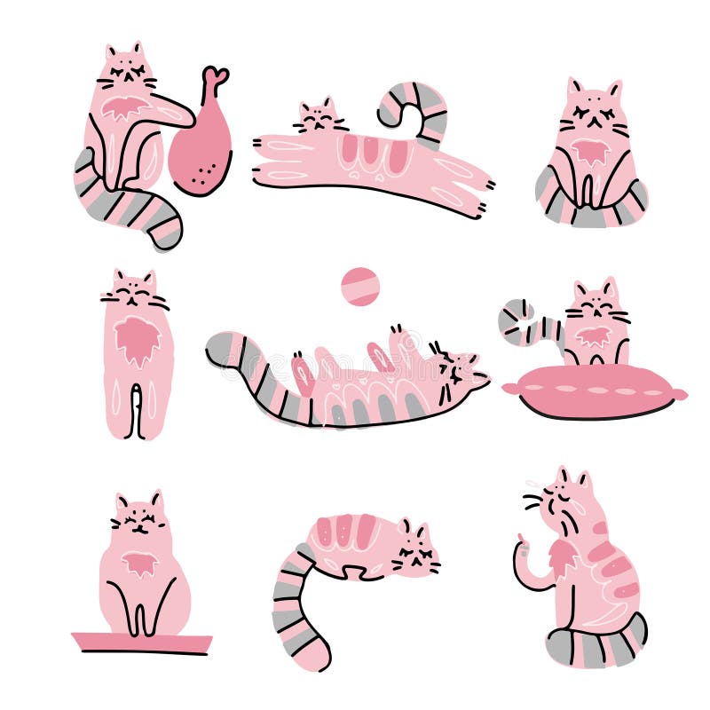 Mão engraçada grupo tirado dos gatos Ilustração escandinava do estilo da garatuja cor-de-rosa do vetor dos animais com gatinhos a ilustração stock Mão engraçada grupo tirado dos gatos Ilustração escandinava do estilo da garatuja cor-de-rosa do vetor dos animais com gatinhos a ilustração stock