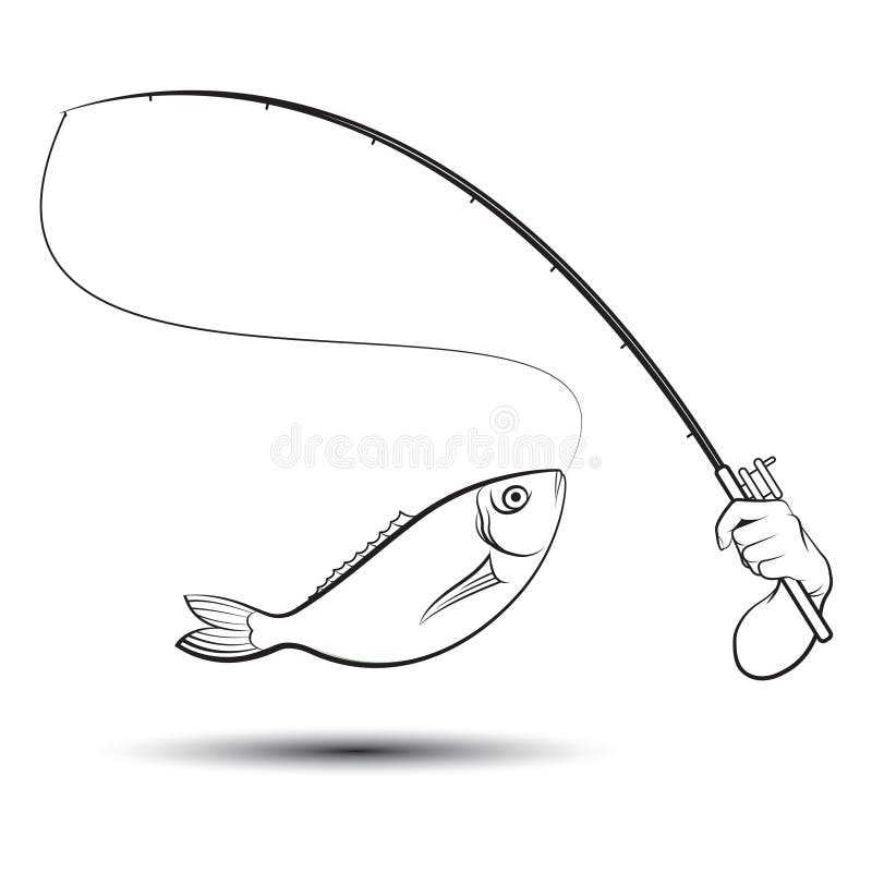 Mão humana que trava um peixe enorme com vara de pesca ilustração do vetor Mão humana que trava um peixe enorme com vara de pesca ilustração do vetor