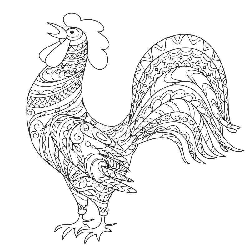 A mão isolada tirada decorou o galo ilustração stock A mão isolada tirada decorou o galo ilustração stock