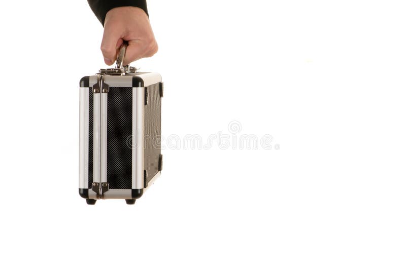 A mão masculina guarda uma caixa do metal foto de stock A mão masculina guarda uma caixa do metal foto de stock