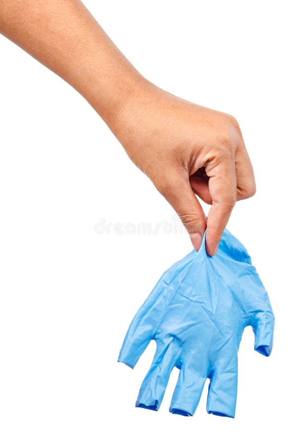 Mão que joga afastado luvas descartáveis azuis imagens de stock royalty free Mão que joga afastado luvas descartáveis azuis imagens de stock royalty free