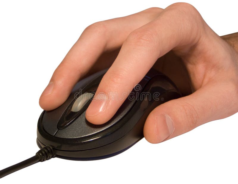 Young male hand operating a computer mouse. Young male hand operating a computer mouse