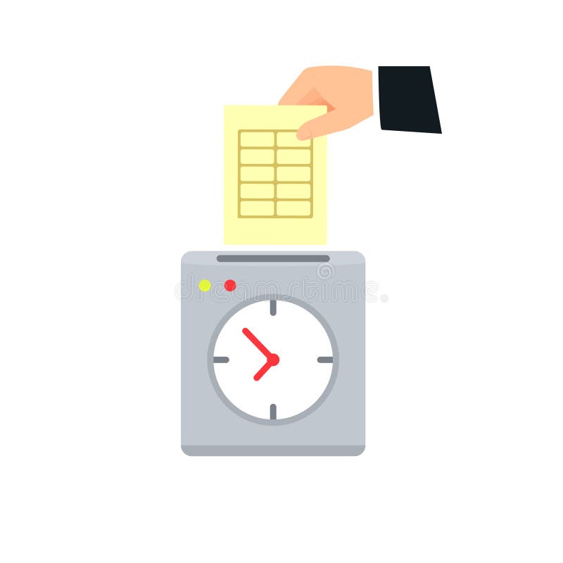 Hand putting card in time clock icon. Clipart image isolated on white background. Hand putting card in time clock icon. Clipart image isolated on white background