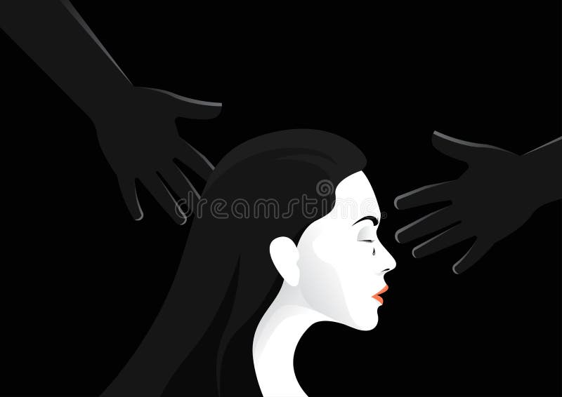 Mão que toca na ilustração infeliz do vetor dos gritos da mulher ilustração stock Mão que toca na ilustração infeliz do vetor dos gritos da mulher ilustração stock