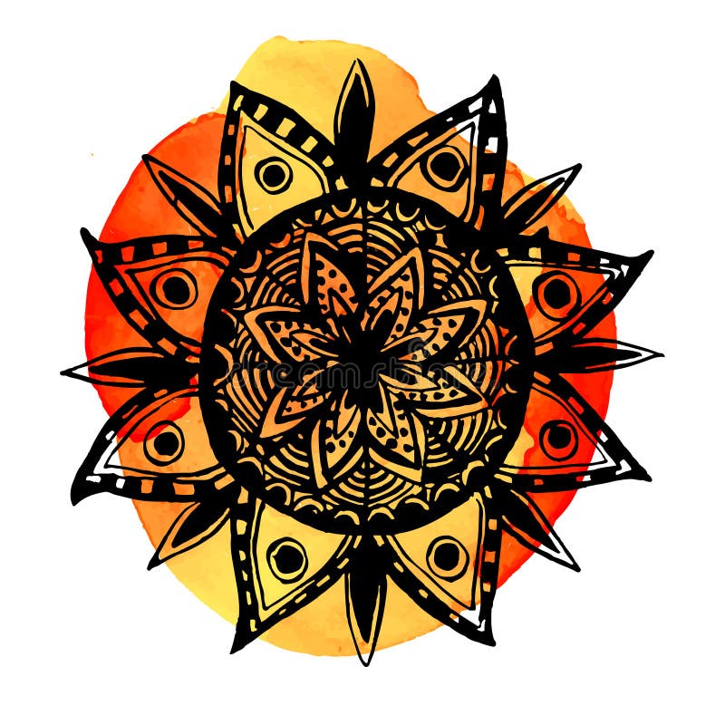 Mão tirada em volta do símbolo da mandala Vetor ornamentado ilustração stock Mão tirada em volta do símbolo da mandala Vetor ornamentado ilustração stock