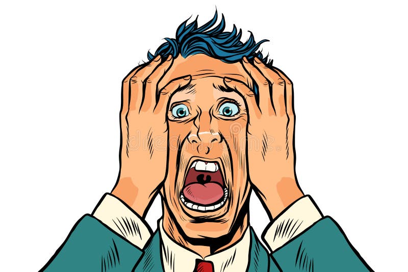 Mãos amedrontadas do homem dois na cabeça ilustração stock Mãos amedrontadas do homem dois na cabeça ilustração stock