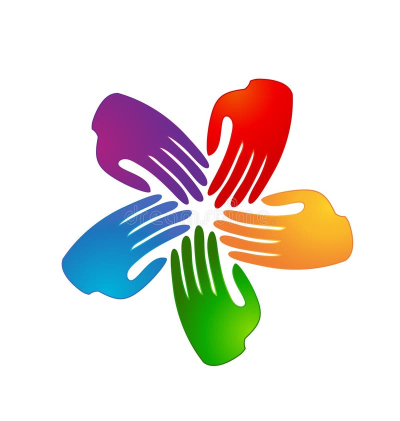 Mãos coloridas da equipe do grupo, logotipo do vetor ilustração do vetor Mãos coloridas da equipe do grupo, logotipo do vetor ilustração do vetor