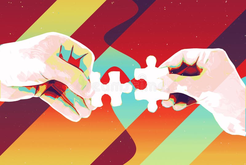 Mãos com fundo abstrato de duas partes do enigma, ilustração moderna para trabalhos de equipe, parceria, relacionamento, conexão ilustração royalty free Mãos com fundo abstrato de duas partes do enigma, ilustração moderna para trabalhos de equipe, parceria, relacionamento, conexão ilustração royalty free