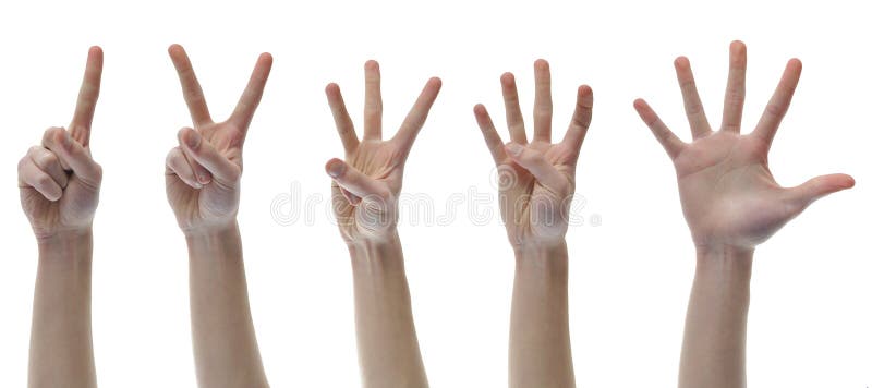 Mãos de contagem de um duas três quatro cinco dedo