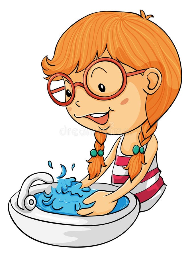 Mãos de lavagem da menina ilustração stock Mãos de lavagem da menina ilustração stock