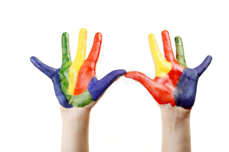 Mãos de menino pintadas fotos de stock