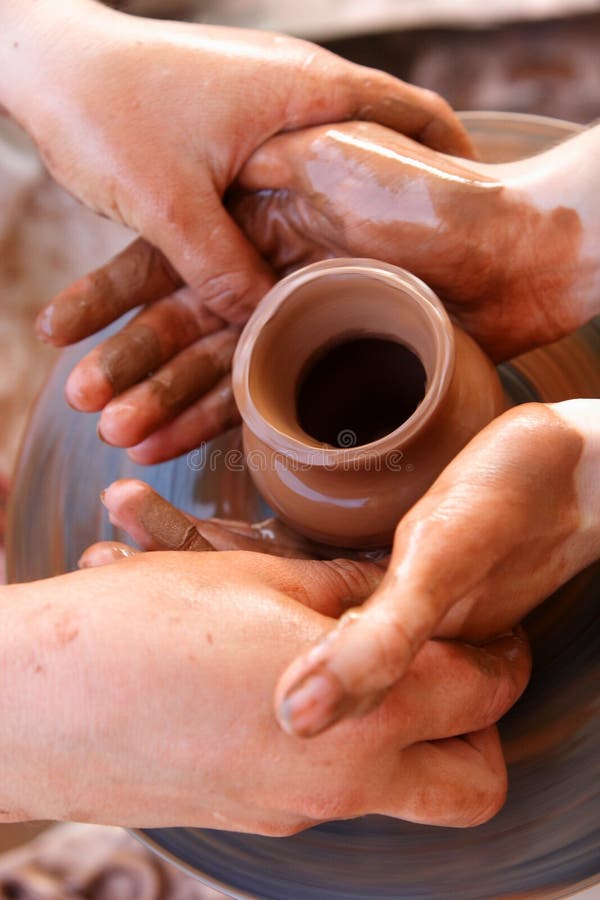 Teacher teach his apprentice pottery. Teacher teach his apprentice pottery