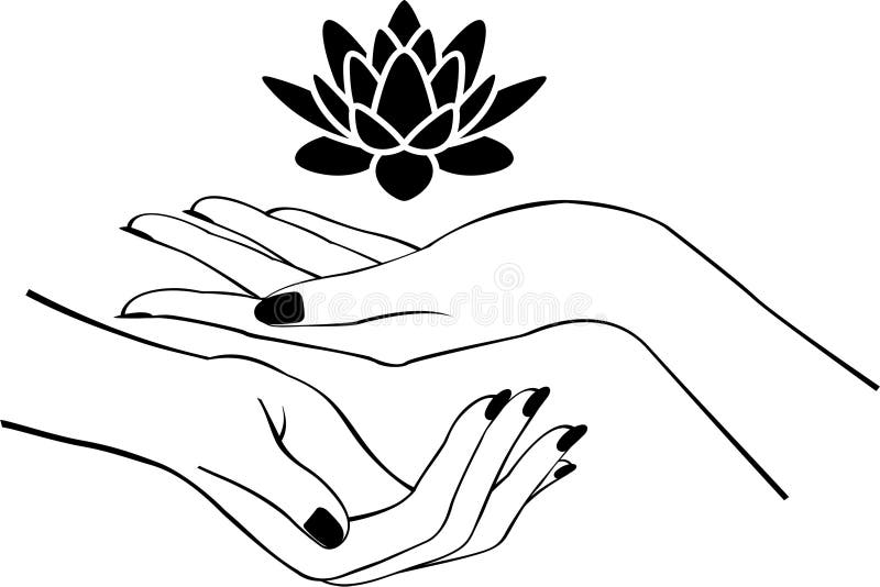 Mãos do vetor com lótus ilustração do vetor Mãos do vetor com lótus ilustração do vetor